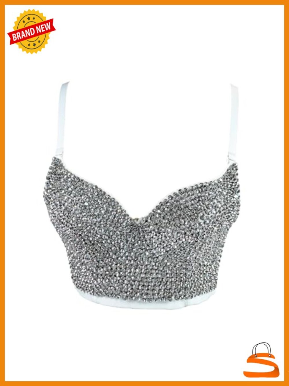 Mesh Corset Bustier Crop Top Rhinestone Diamond Party Clubwear